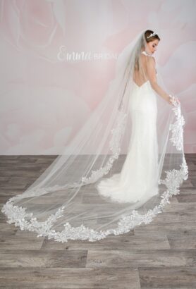 Cathedral train veil, bridal floral veil - Floral embroidered bridal train  veil, cathedral - Style #2390