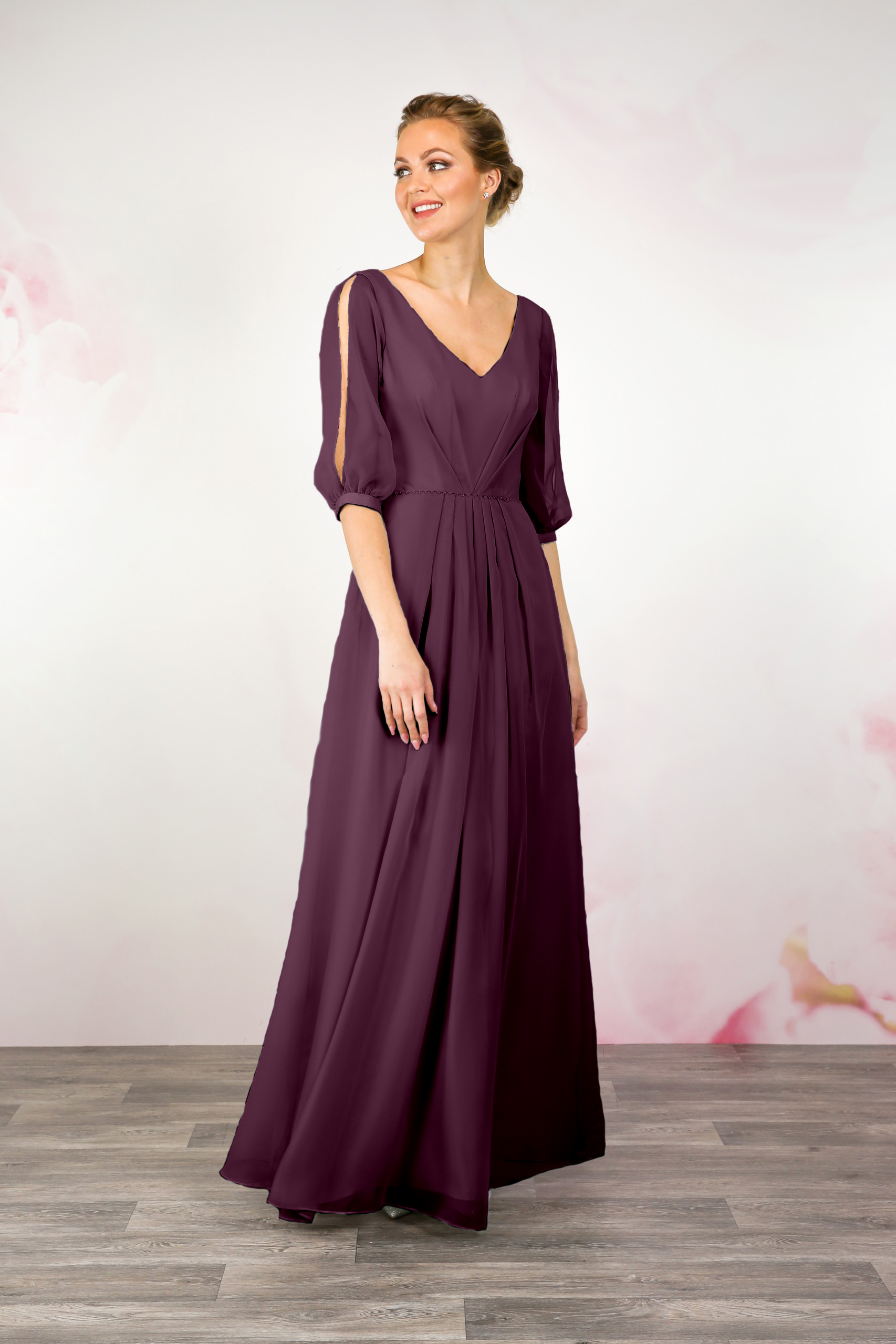 Split Sleeve Chiffon Dress - Emma Bridals